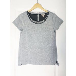 Banana Republic Grey Embellished short sleeve Top
